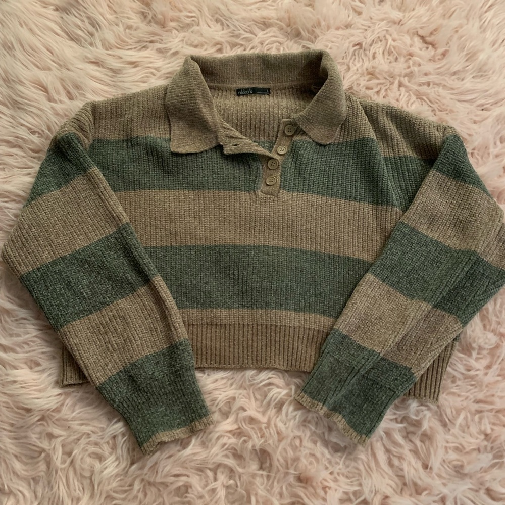 green and brown striped sweater cute winter sweater cottagecore long sleeves